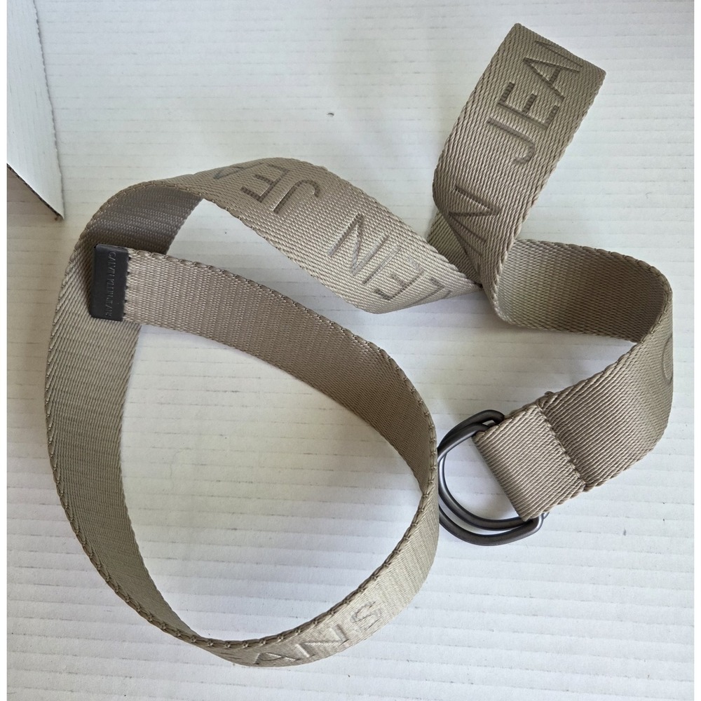 Calvin Klein Jeans Belt CK Logo Brown Tan Canvas Webbed Belt 1.5" wide 44" long